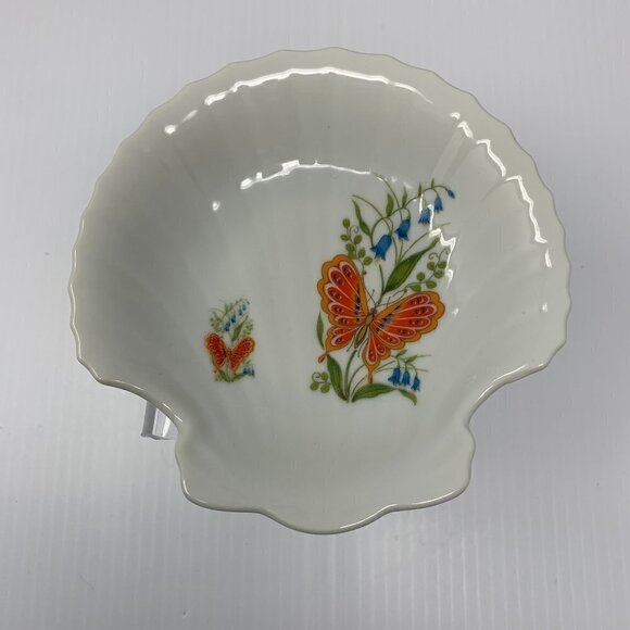 Seashell Shaped Jewelry Dish Butterflies Boho Trinket Coastal Grandma - Picture 1 of 8